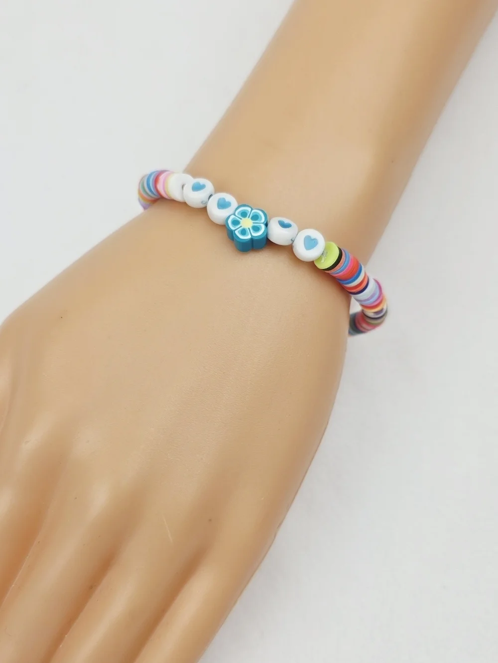 Handmade Clay Bead Multi Color Heart Flower  Bracelet